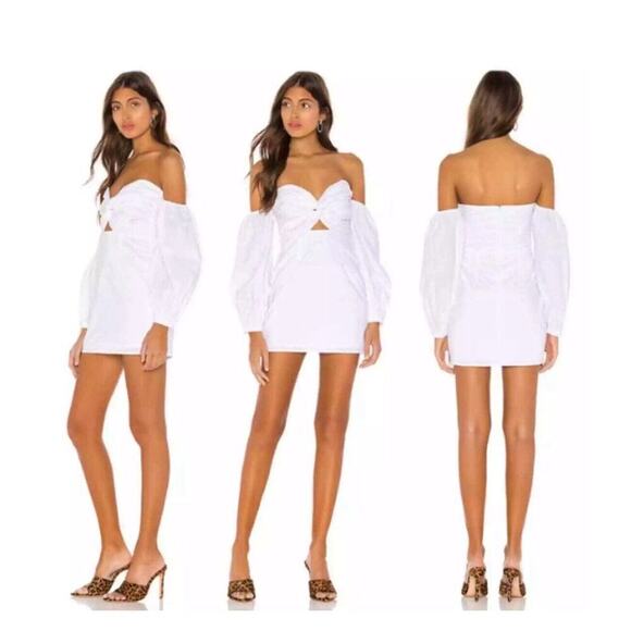 Superdown X Revolve White Flynn Ruched Sleeve Mini Dress Size M - Picture 1 of 9